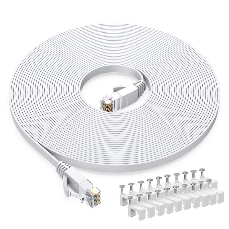 BUSOHE Cat6 Ethernet Cable 25 FT White, Cat-6 Flat RJ45 Computer Internet LAN Network Ethernet Patch Cable Cord - 25 Feet - Image 1